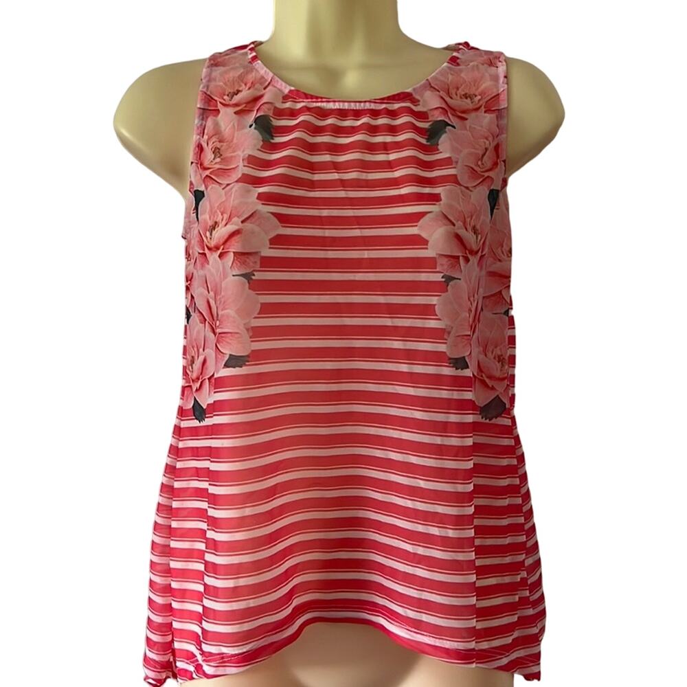 Charlotte Russe Sheer Coral Print Striped Knit Top